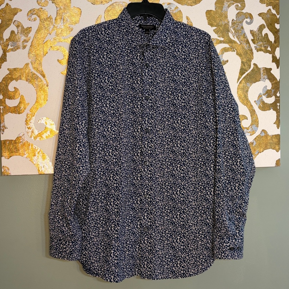 Banana Republic Size Large Blue Floral Camden Fit 120s Supima Cotton Shirt
